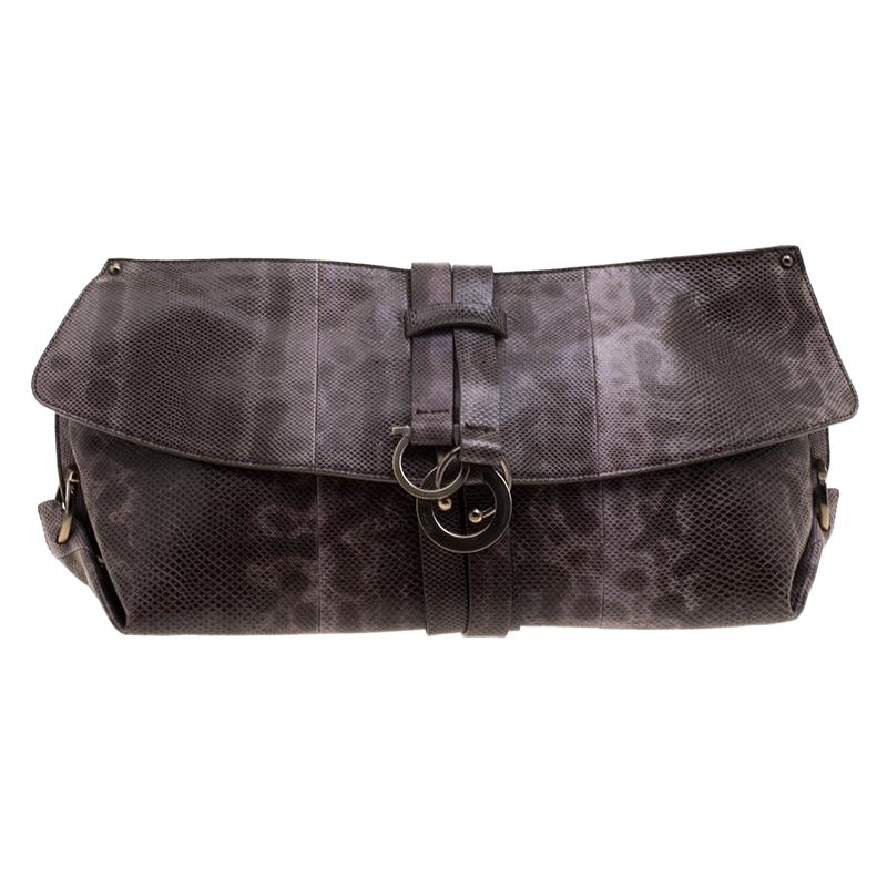 Salvatore Ferragamo Dark Beige Karung Clutch