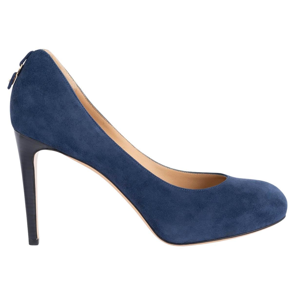 SALVATORE FERRAGAMO dark blue suede Platform Pumps Shoes 7.5 For Sale