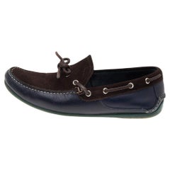 Salvatore Ferragamo Dark Brown/Blue Leather And Suede Manila Bow Loafers Size 40
