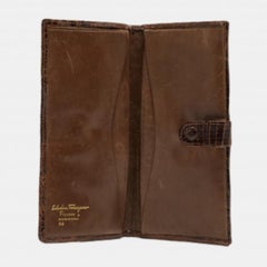 Salvatore Ferragamo Dark Brown Crocodile Envelope Continental Wallet