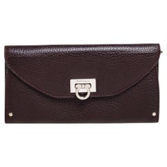 Salvatore Ferragamo Dark Brown Grained Leather Gancini Flap Wallet