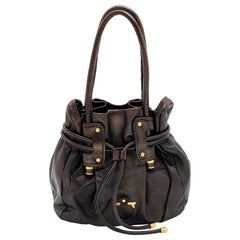 Salvatore Ferragamo Dark Brown Leather Drawstring Hobo