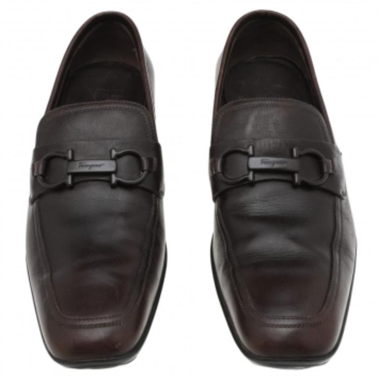 De los hombres Salvatore Ferragamo Marrón Oscuro Piel Gancini Bit Slip On Mocasines Talla 42 en venta
