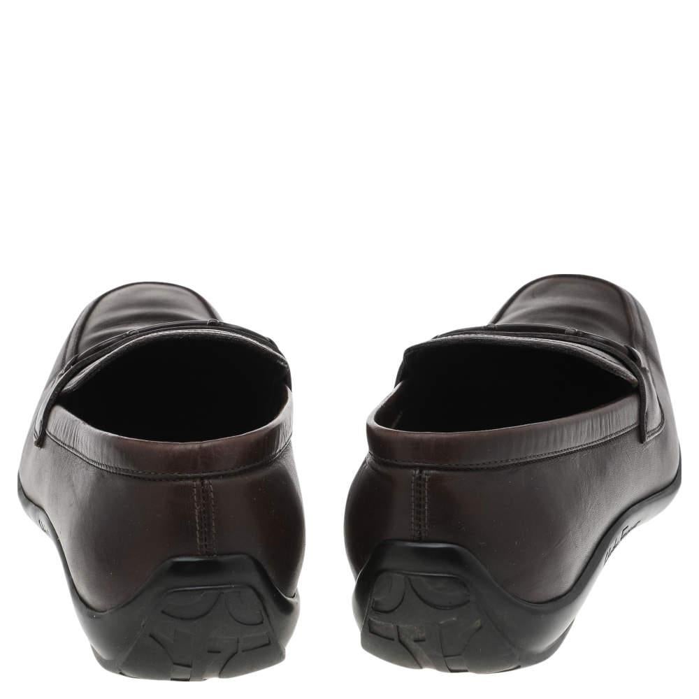 Salvatore Ferragamo Dark Brown Leather Gancini Bit Slip On Loafers Size 42 For Sale 1