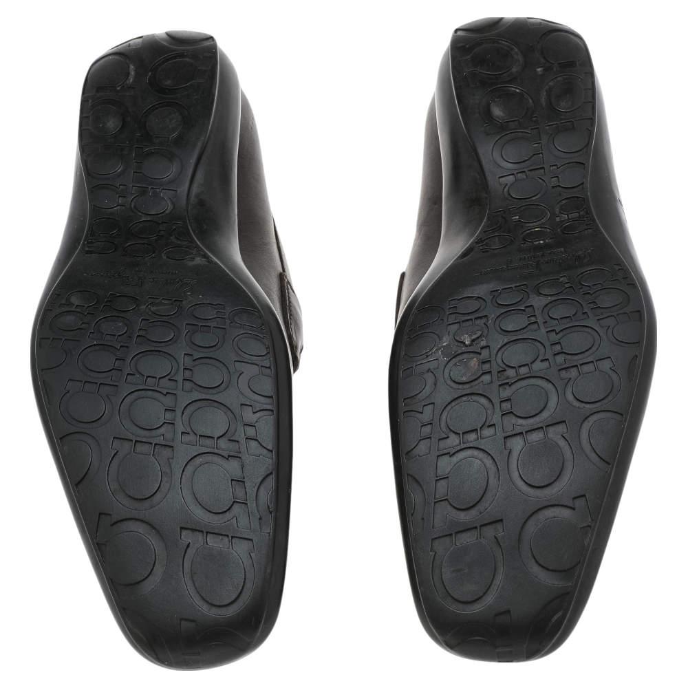 Salvatore Ferragamo Dark Brown Leather Gancini Bit Slip On Loafers Size 42 For Sale 2