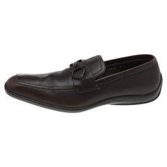 Salvatore Ferragamo Dark Brown Leather Gancini Bit Slip On Loafers Size 42