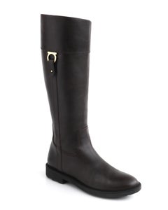 SALVATORE FERRAGAMO Dark Brown Leather Gancini Knee High Riding Boots