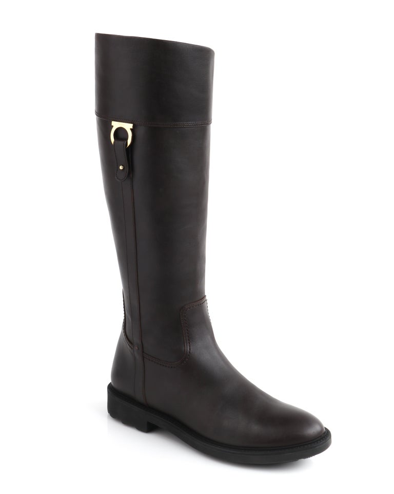 salvatore ferragamo gancini leather knee high boots