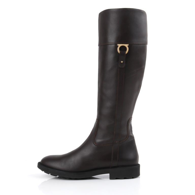 salvatore ferragamo gancini leather knee high boots