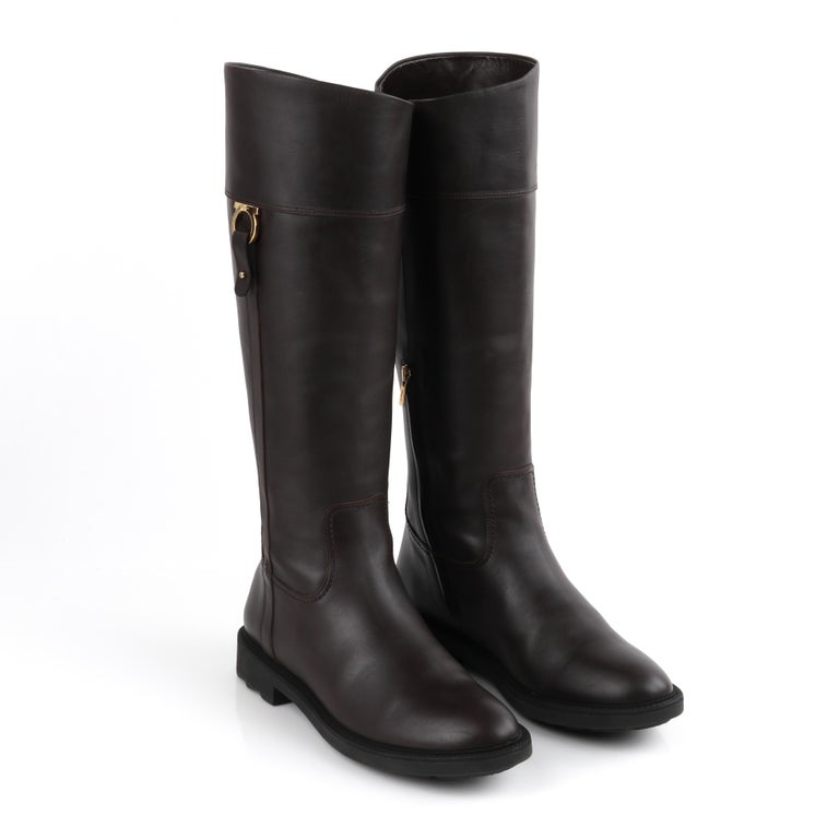 salvatore ferragamo gancini leather knee high boots