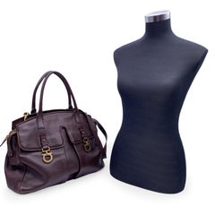 Salvatore Ferragamo Dark Brown Leather Gancini Tote Bag with Strap