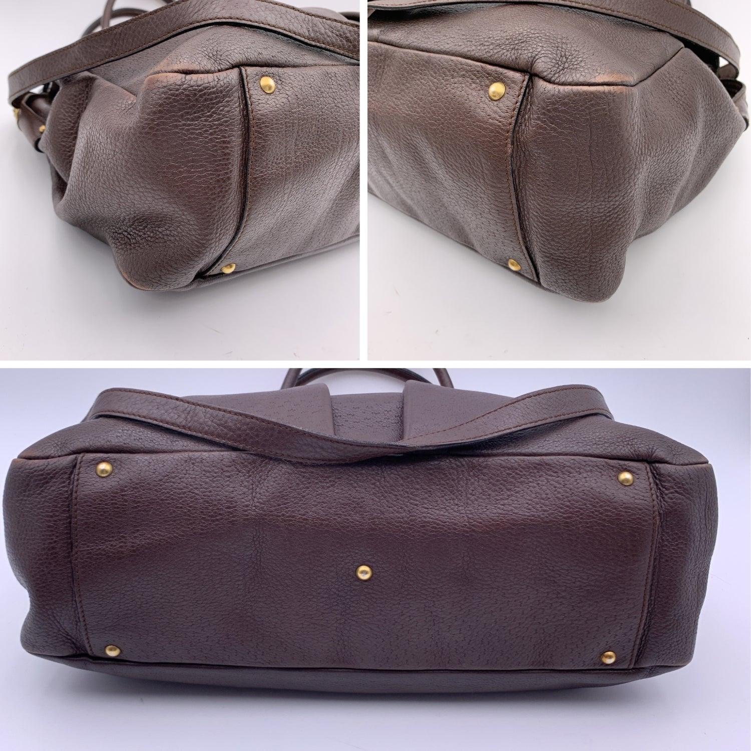 Women's Salvatore Ferragamo Dark Brown Leather Gancini Tote Bag with Strap
