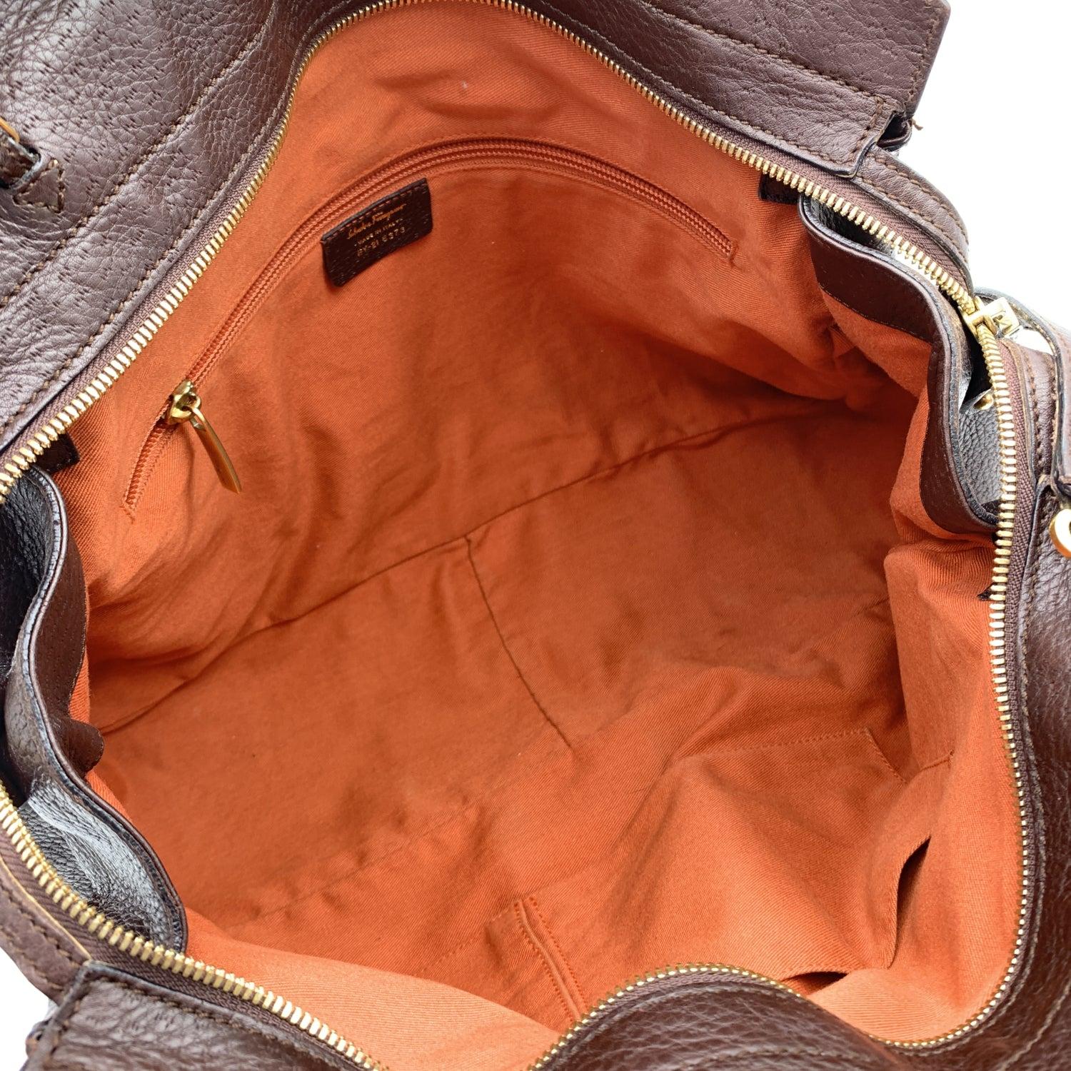 Salvatore Ferragamo Dark Brown Leather Gancini Tote Bag with Strap 1