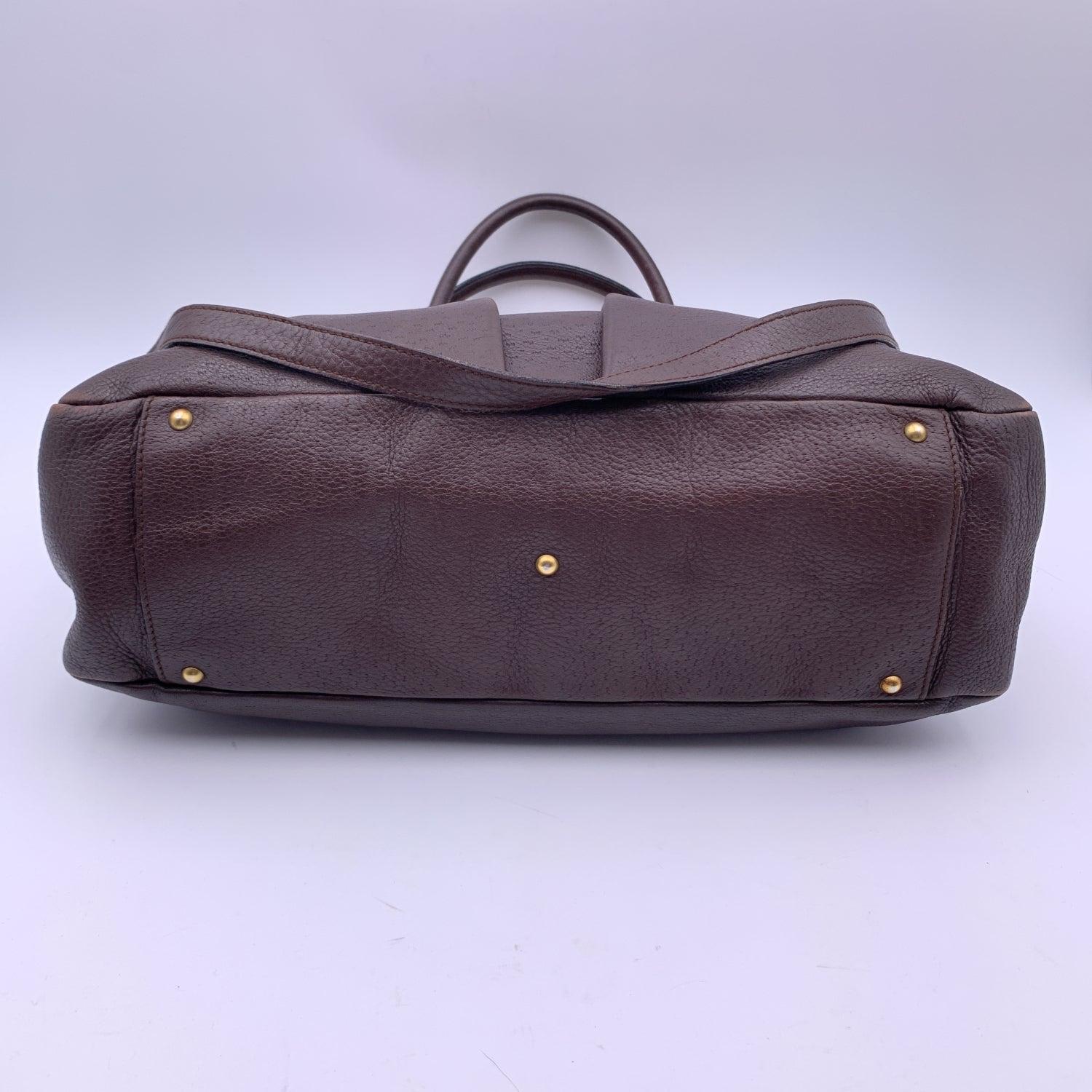 Salvatore Ferragamo Dark Brown Leather Gancini Tote Bag with Strap 3