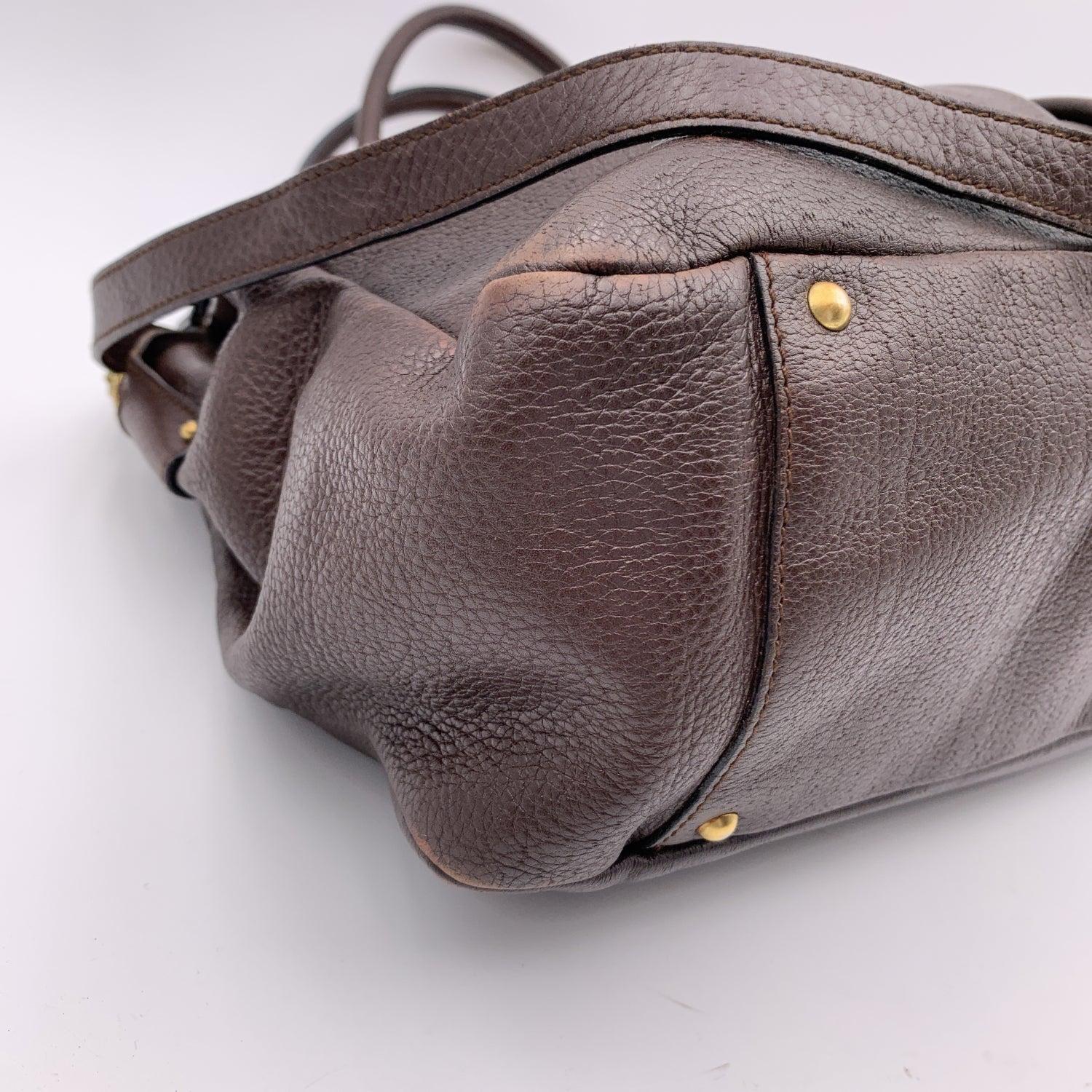 Salvatore Ferragamo Dark Brown Leather Gancini Tote Bag with Strap 4