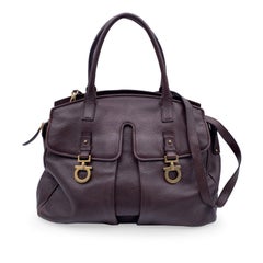 Salvatore Ferragamo Dark Brown Leather Gancini Tote Bag with Strap