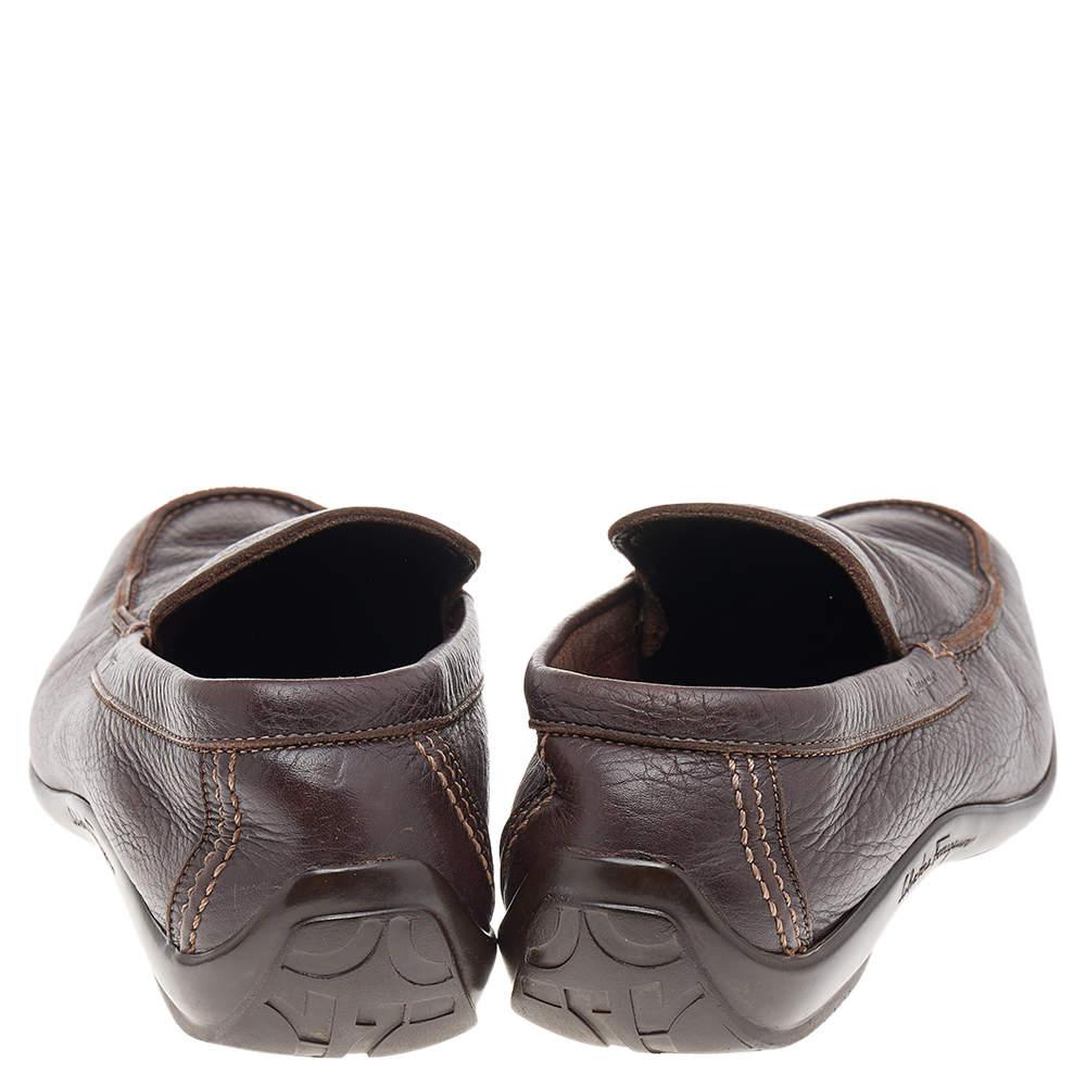Men's Salvatore Ferragamo Dark Brown Leather Slip On Penny Loafers Size 41.5 For Sale