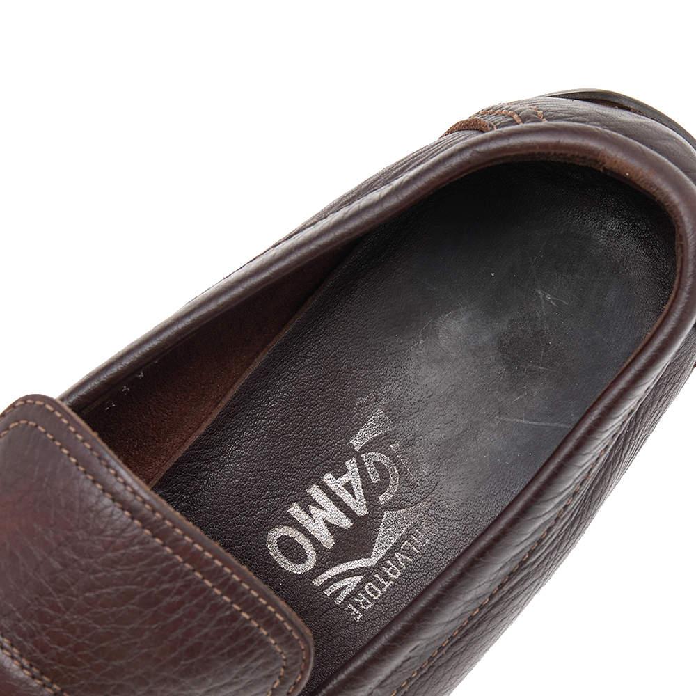 Salvatore Ferragamo Dark Brown Leather Slip On Penny Loafers Size 41.5 For Sale 1