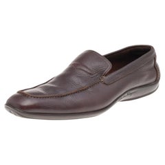 Used Salvatore Ferragamo Dark Brown Leather Slip On Penny Loafers Size 41.5
