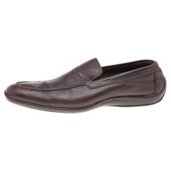 Used Salvatore Ferragamo Dark Brown Leather Slip On Penny Loafers Size 41.5