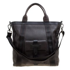 Used Salvatore Ferragamo Dark Brown Pebbled Leather Top Handle Bag