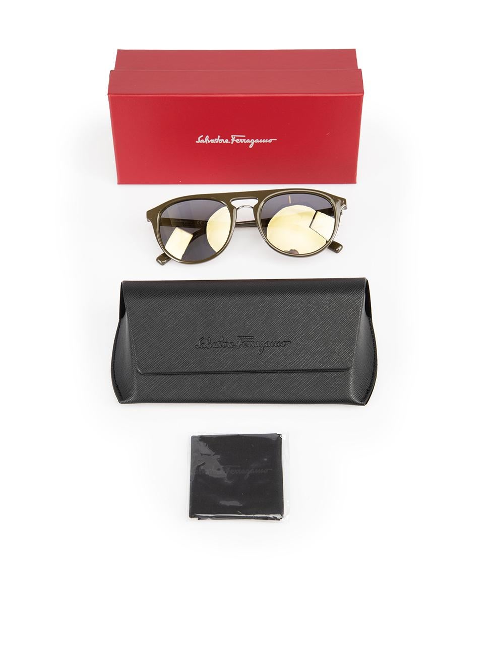 Salvatore Ferragamo Dark Khaki Aviator Sunglasses For Sale 3