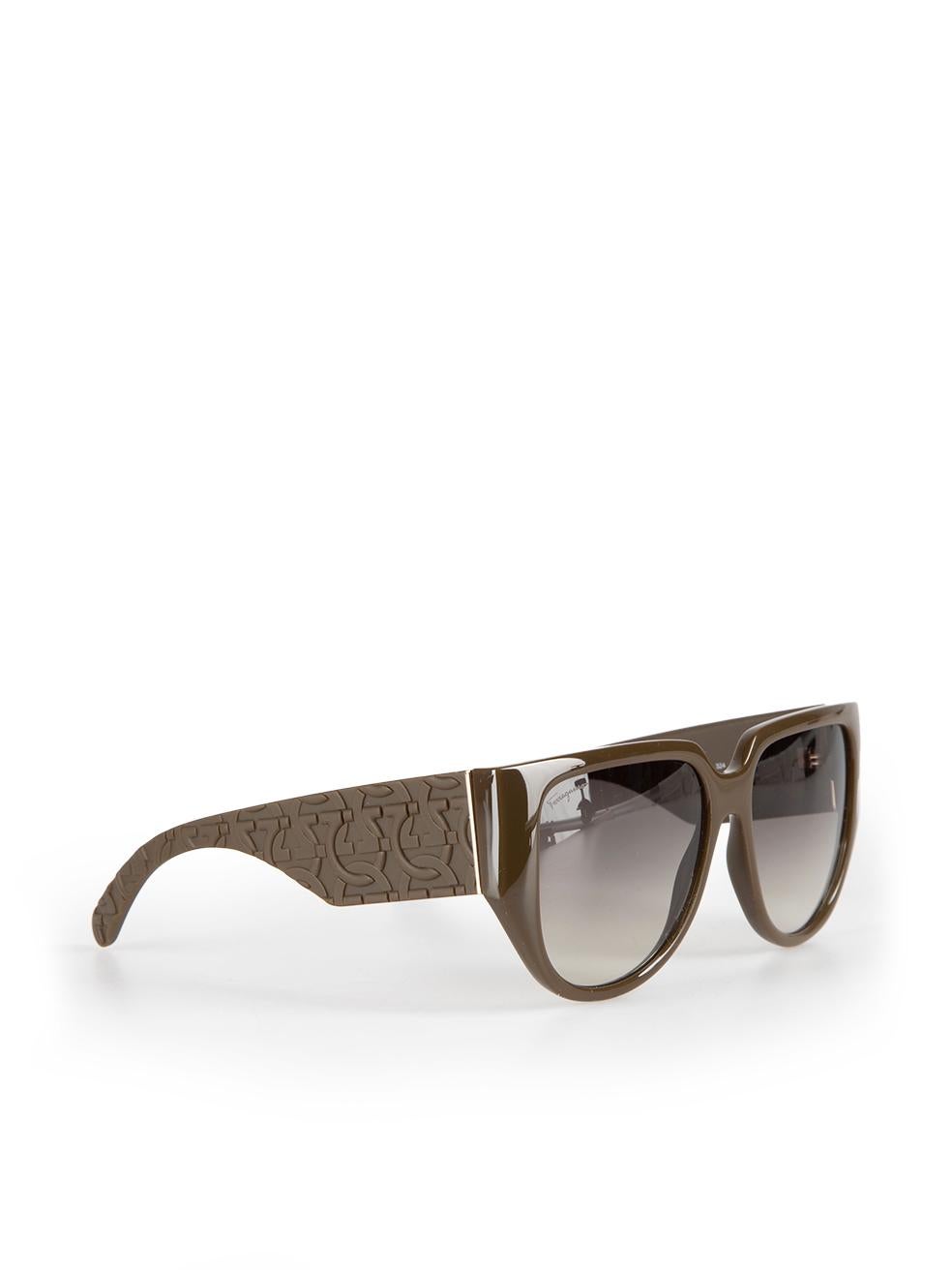 Salvatore Ferragamo Dark Khaki Browline Gradient Sunglasses In New Condition For Sale In London, GB