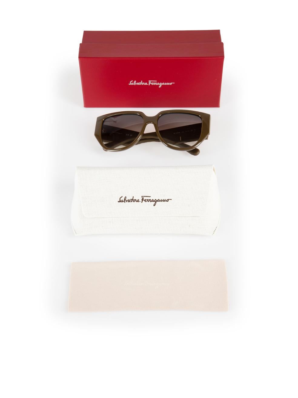 Salvatore Ferragamo Dark Khaki Browline Gradient Sunglasses For Sale 4