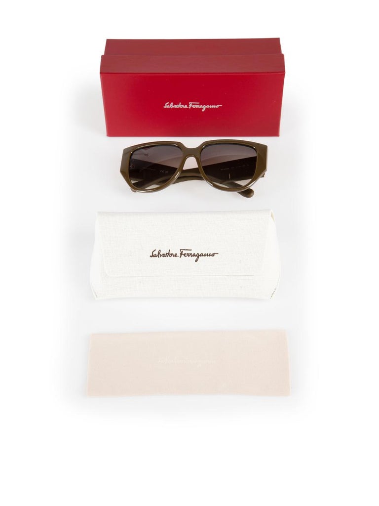 Salvatore Ferragamo Dark Khaki Browline Gradient Sunglasses  display picture 3