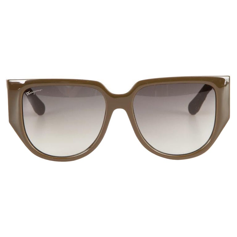 Salvatore Ferragamo Dark Khaki Browline Gradient Sunglasses  display picture 2