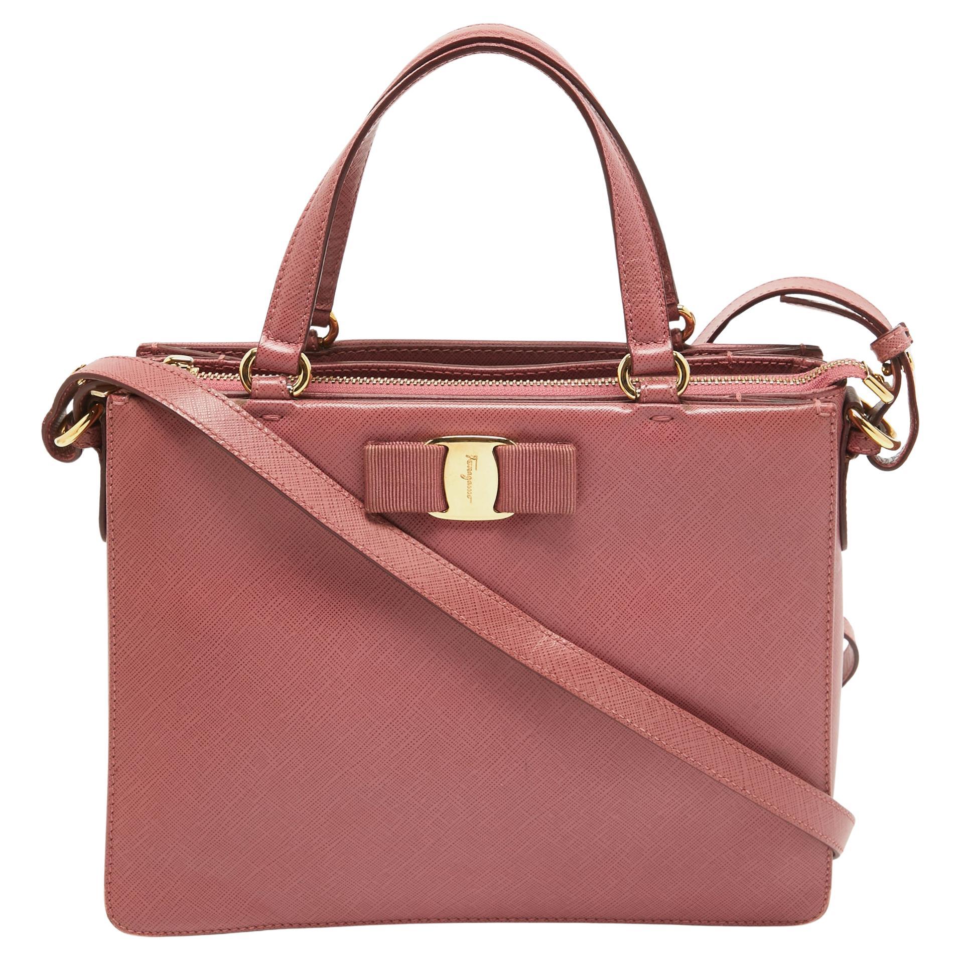 Salvatore Ferragamo Dark Pink Leather Shoulder Bag For Sale