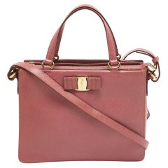 Used Salvatore Ferragamo Dark Pink Leather Shoulder Bag