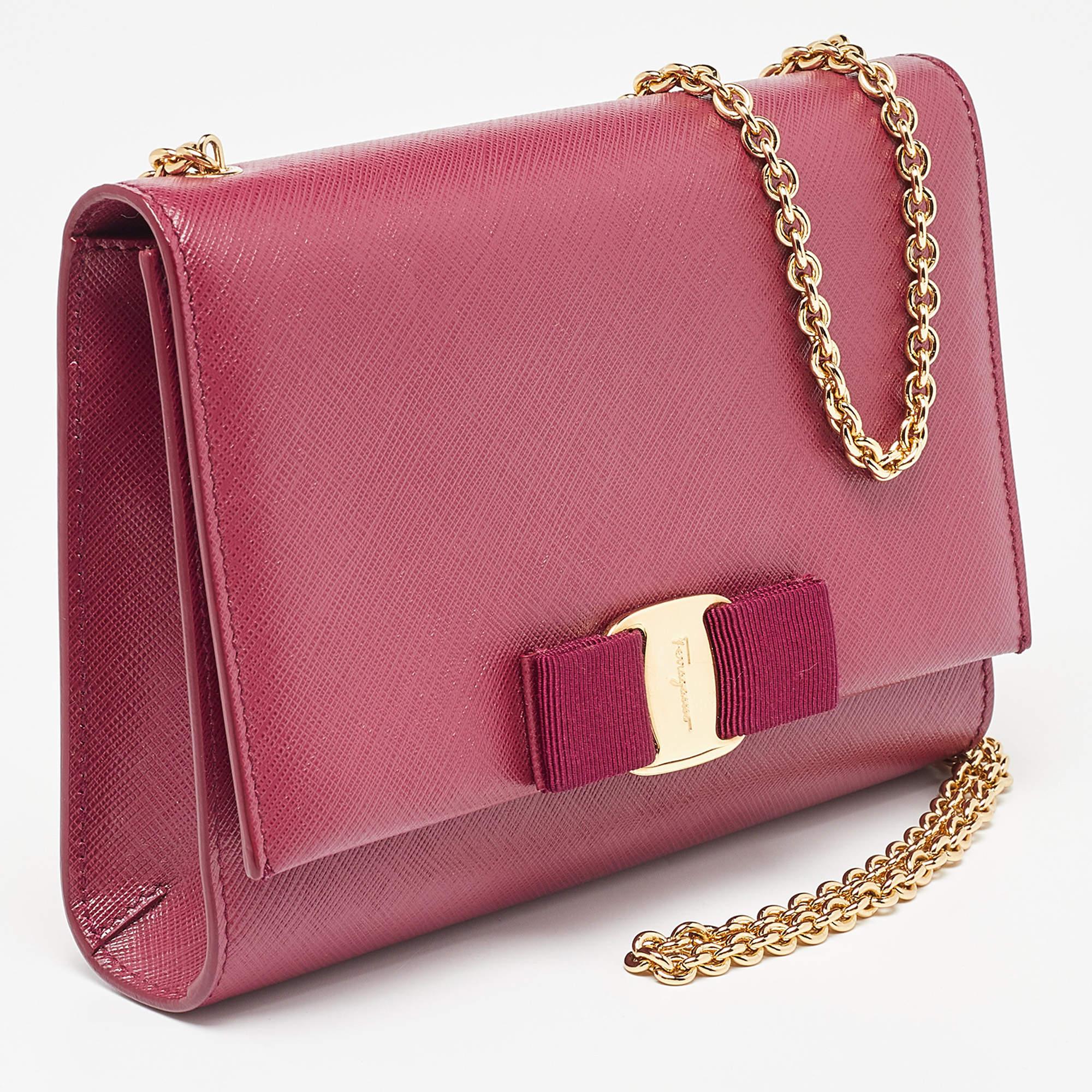 Salvatore Ferragamo Dark Pink Leather Vara Bow Chain Bag 1