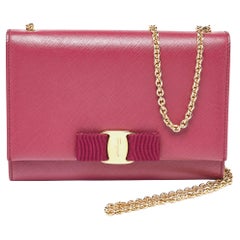 Salvatore Ferragamo Dark Pink Leather Vara Bow Chain Bag