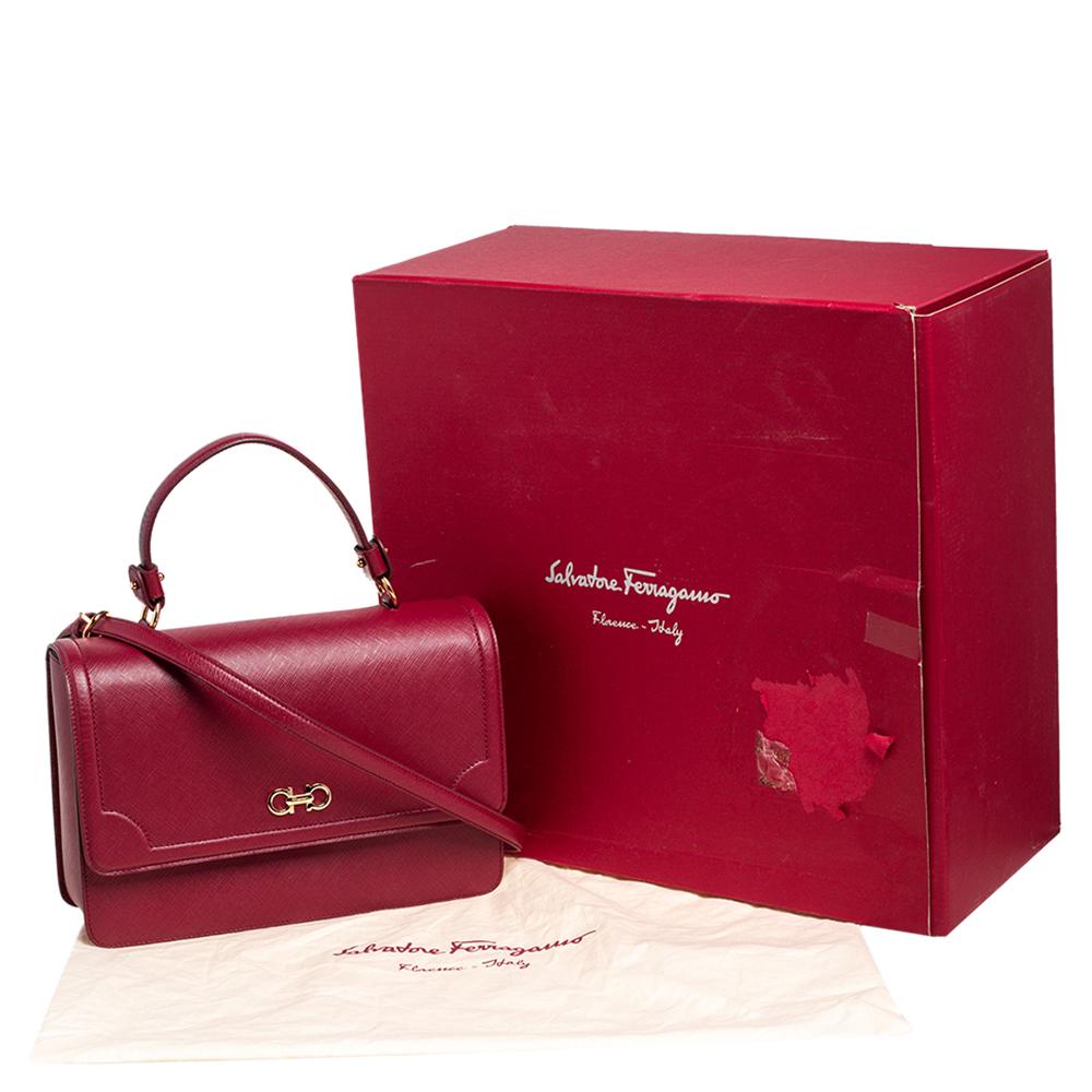 Salvatore Ferragamo Dark Red Leather Seila Top Handle Bag 5