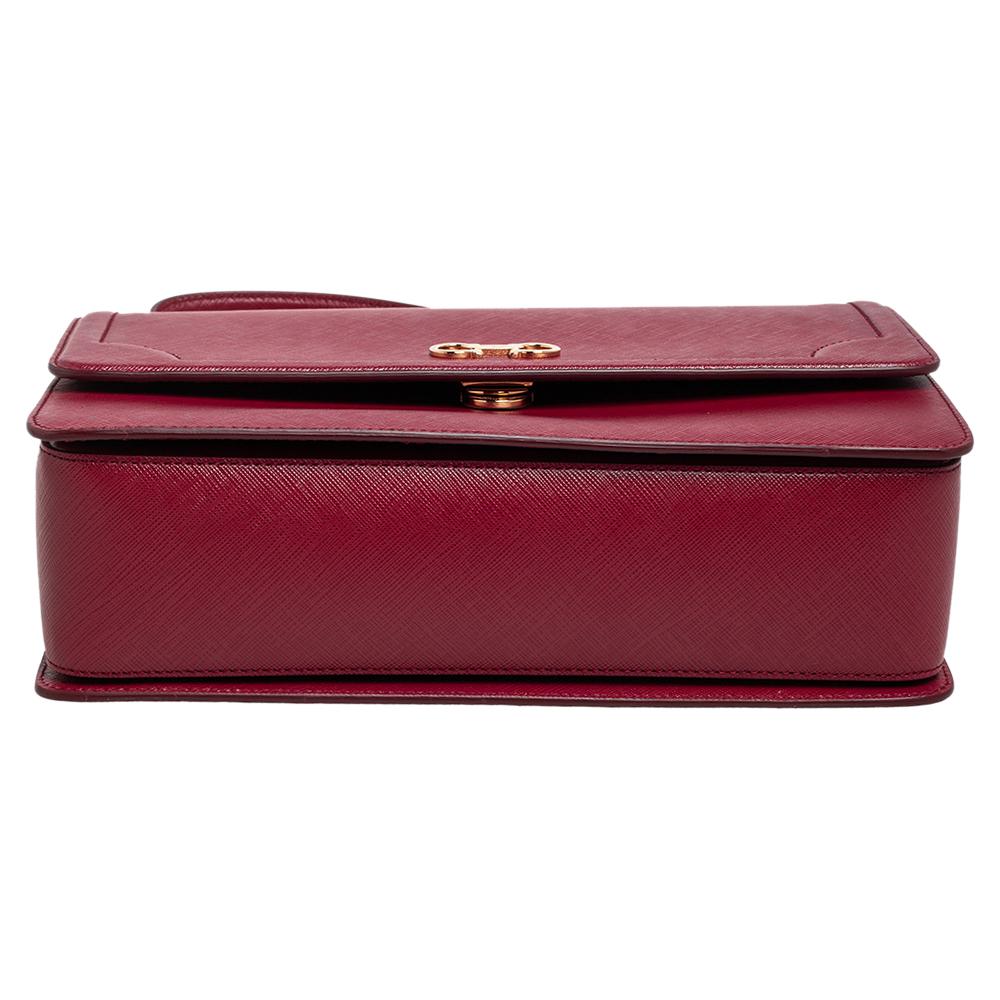 Salvatore Ferragamo Dark Red Leather Seila Top Handle Bag In Good Condition In Dubai, Al Qouz 2