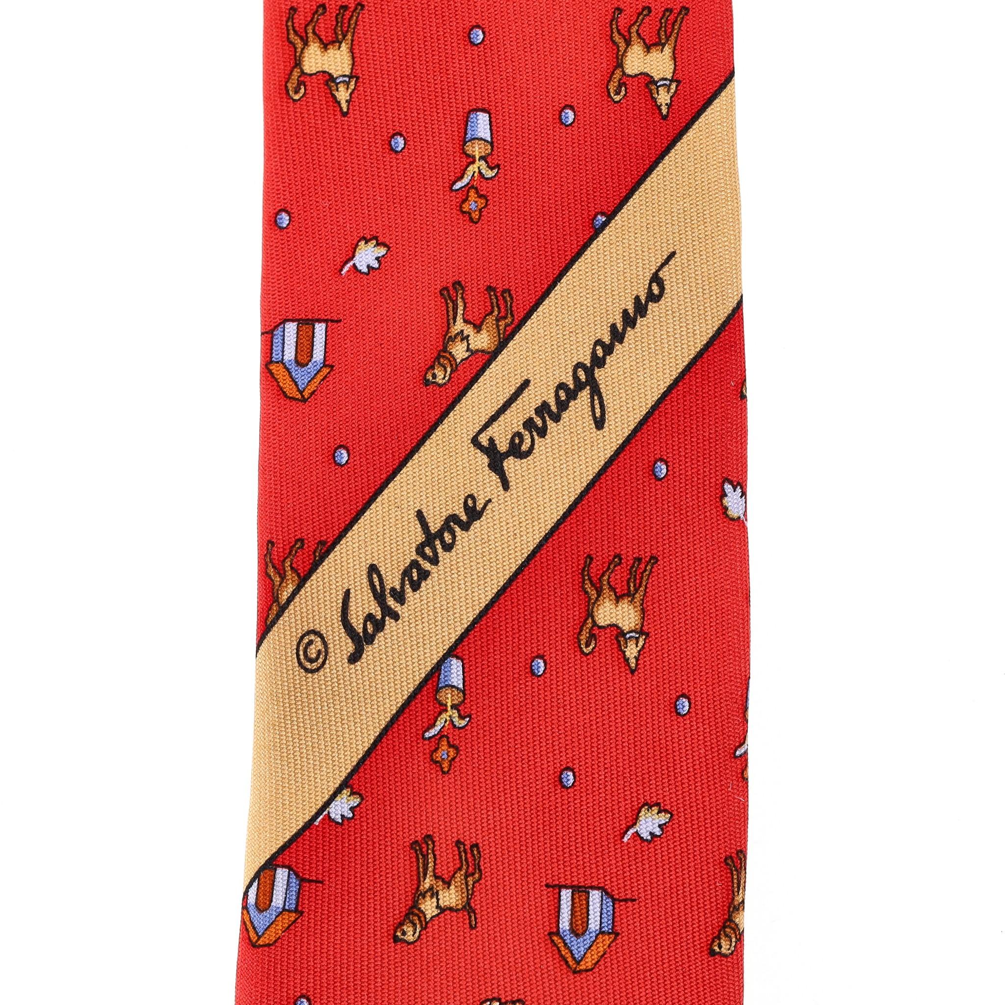 Salvatore Ferragamo Seidenkrawatte mit Hundedruck Herren im Angebot