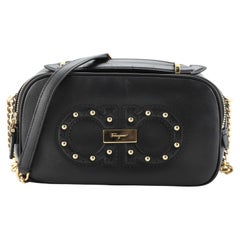 Salvatore Ferragamo Double Zip Chain Camera Bag Studded Leather Small