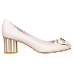 Salvatore Ferragamo Ecru Leather Stud Vara Bow Pumps Size US 8.5