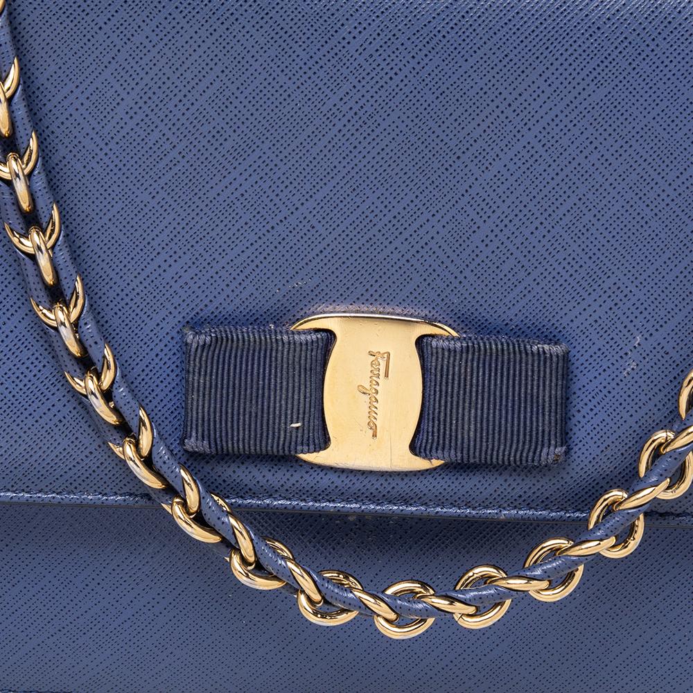 Salvatore Ferragamo Electric Blue Leather Ginny Shoulder Bag 4