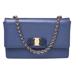 Salvatore Ferragamo Electric Blue Leather Ginny Shoulder Bag