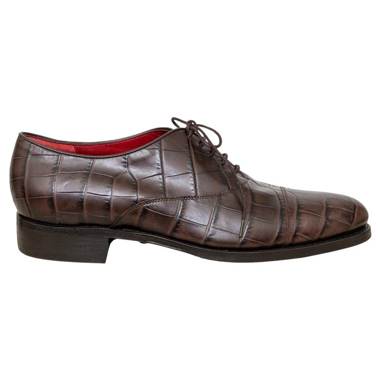 Salvatore Ferragamo Brown Croc-Embossed Leather Oxfords Salvatore Ferragamo Dark Brown Croc-Embossed Leather Oxfords main image 3