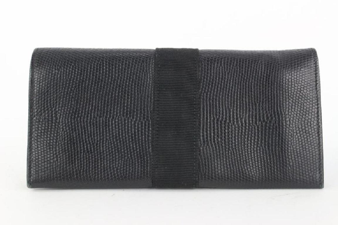 Women's Salvatore Ferragamo Exotic Black Lizard Gancini Long Bifold Wallet 901fer413 For Sale