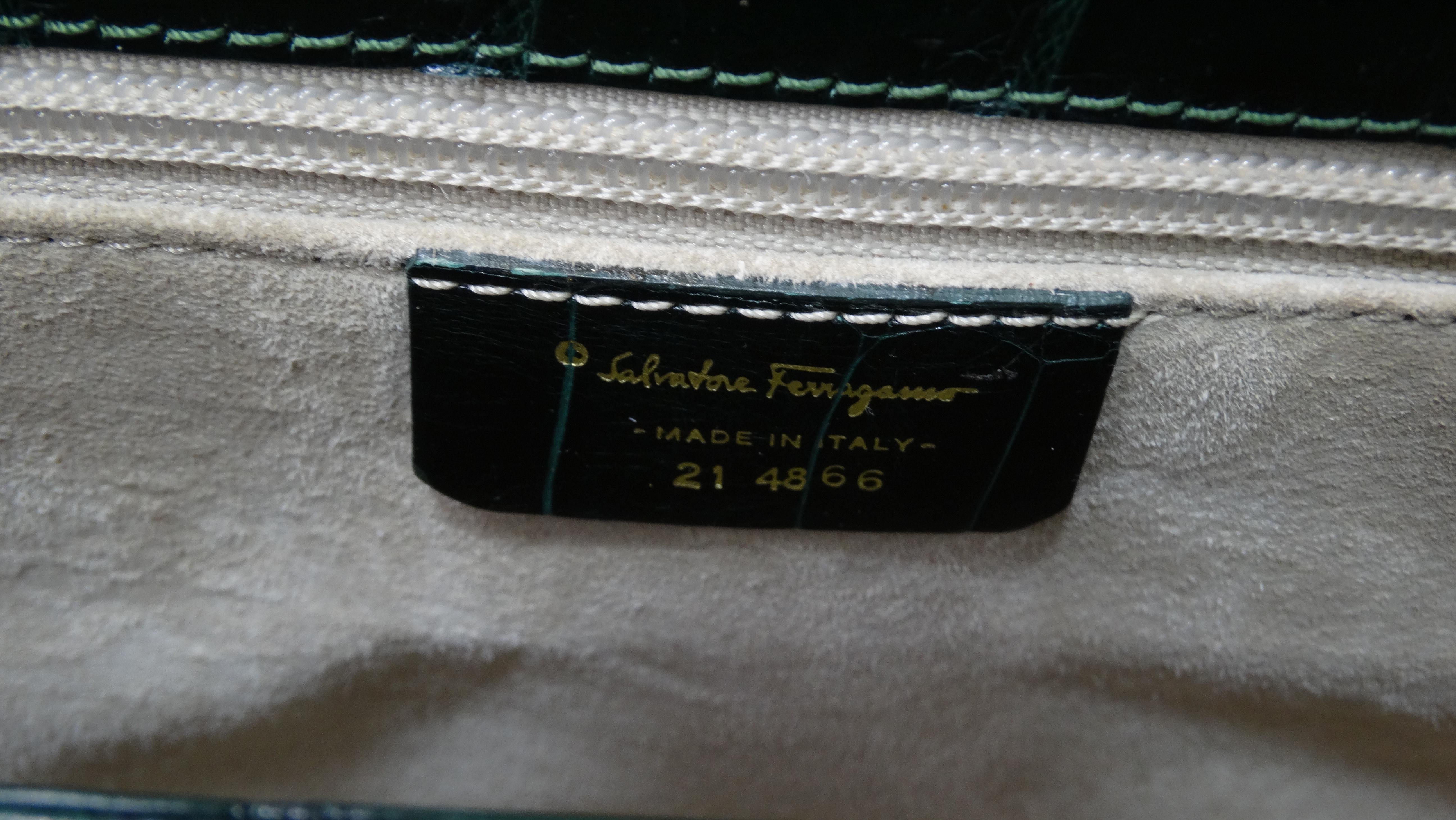 Salvatore Ferragamo Flap Green Alligator Handbag 7