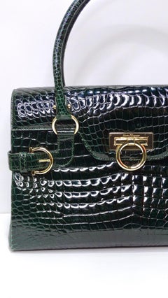 Salvatore Ferragamo Flap Green Alligator Handbag