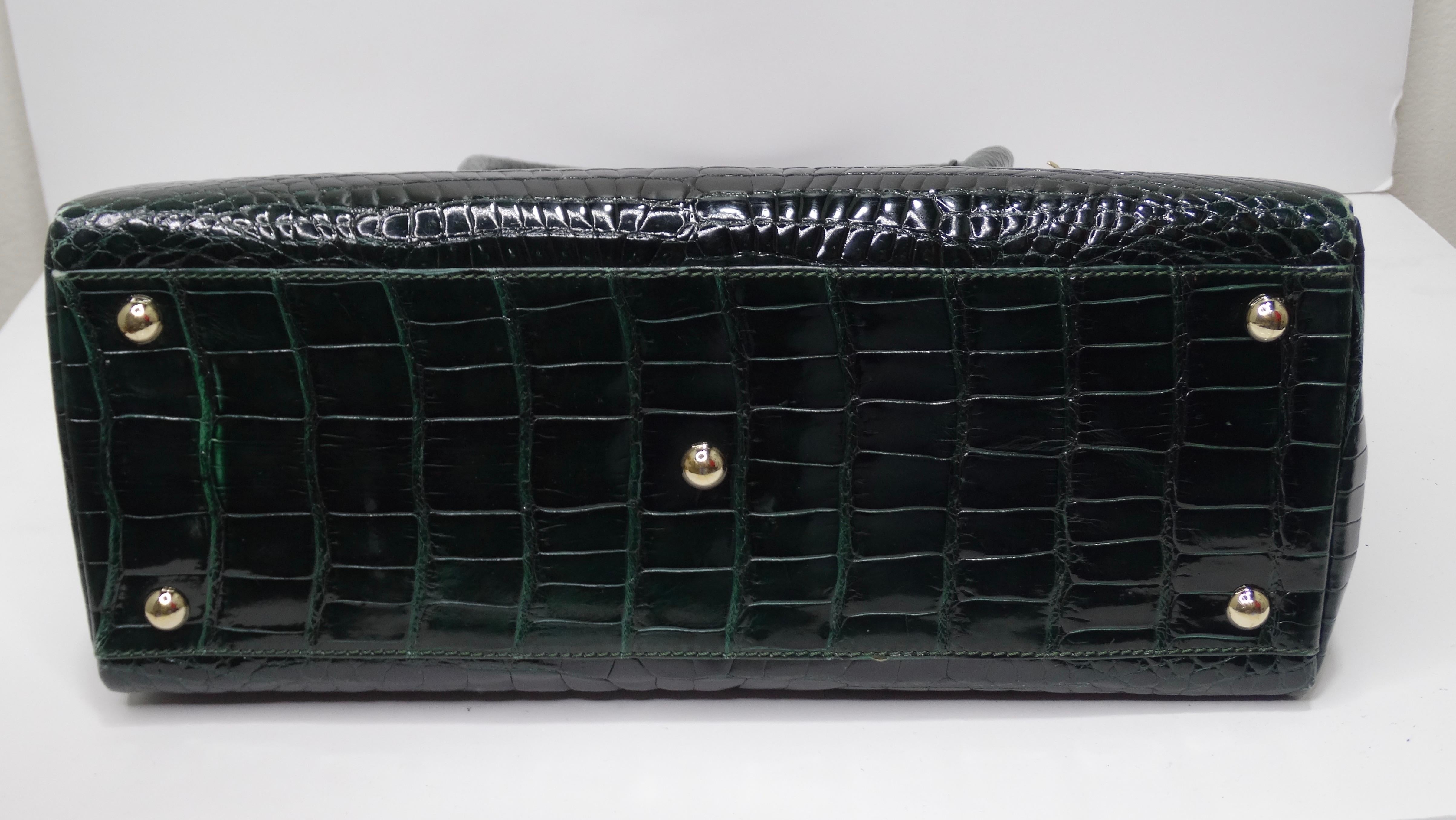 Salvatore Ferragamo Flap Green Alligator Handbag In Excellent Condition In Scottsdale, AZ
