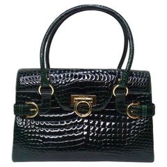 Retro Salvatore Ferragamo Flap Green Alligator Handbag