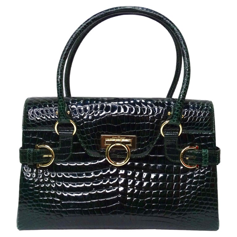 Salvatore Ferragamo Flap Green Alligator Handbag For Sale at 1stDibs | tank  davis green purse, salvatore ferragamo handbag serial number