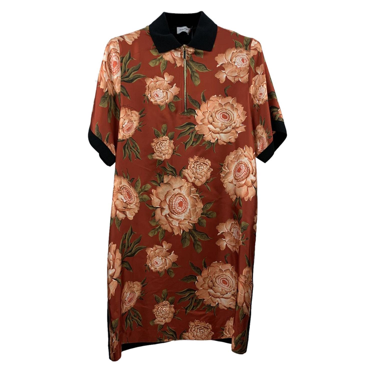Salvatore Ferragamo Floral Silk and Cotton T-Shirt Dress Size 40 IT