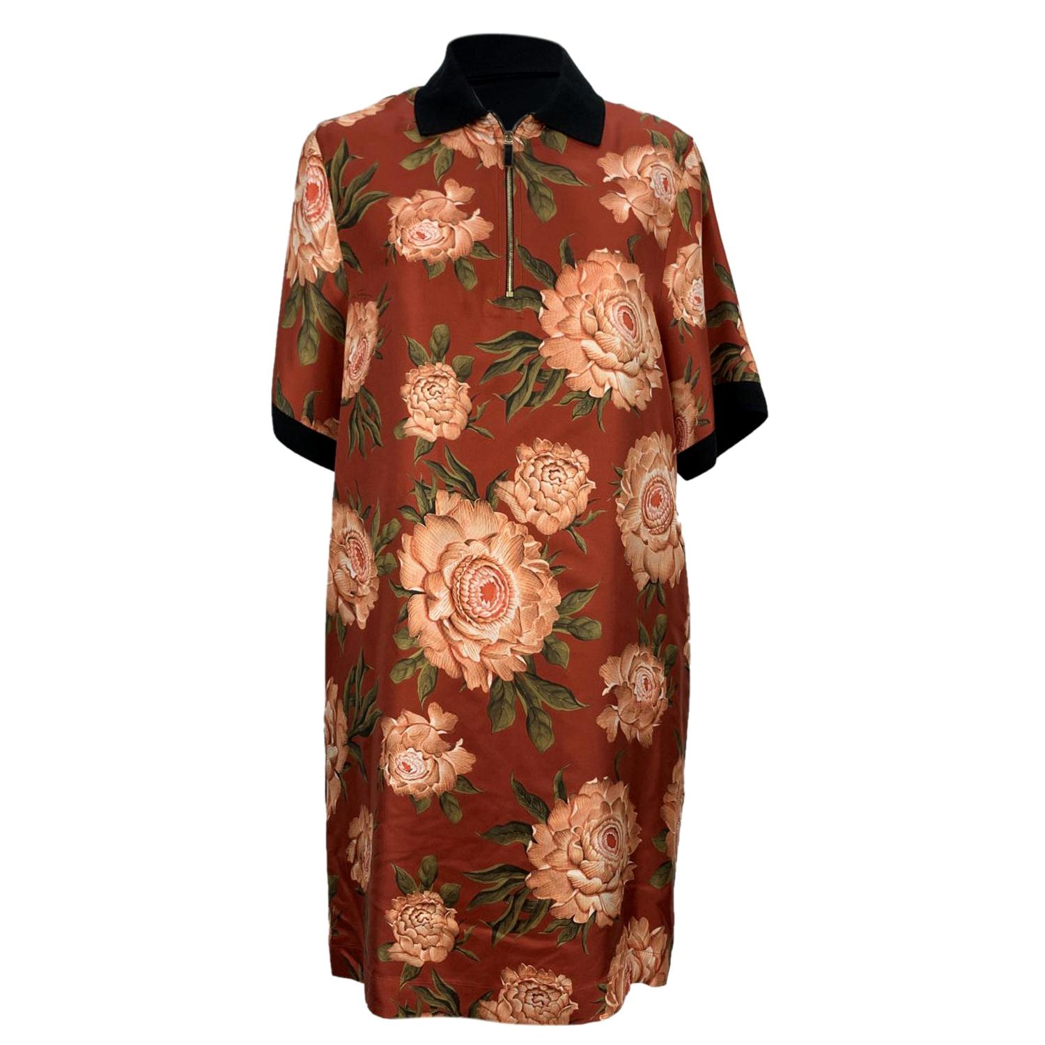 Salvatore Ferragamo Floral Silk and Cotton T-Shirt Dress Size 42 IT